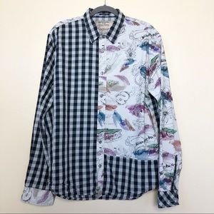 Desigual Gingham Graffiti Long Sleeve Button Down